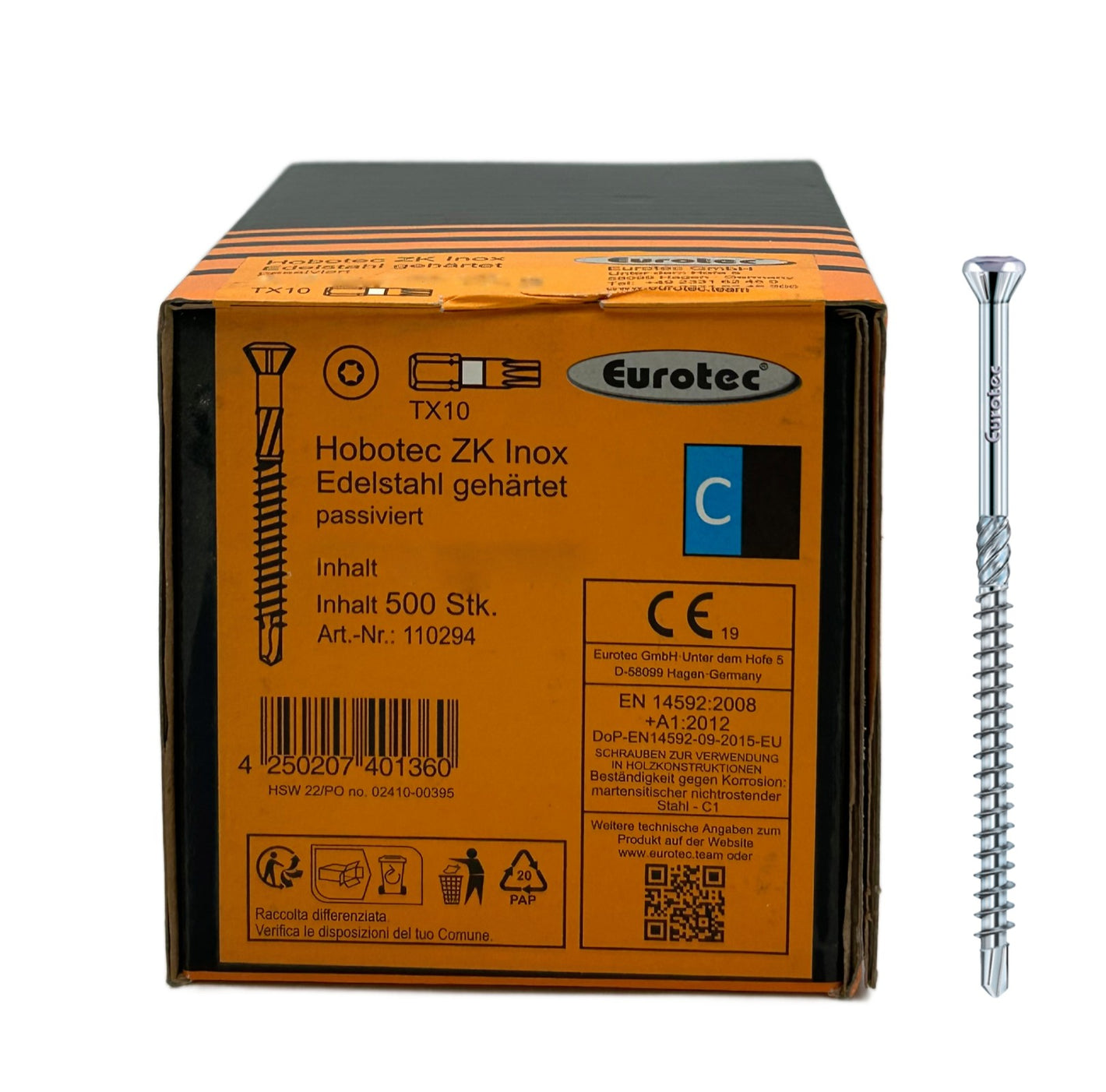 Eurotec Hobotec - medsraigčiai dekoratyvinė galvutė, nerūdijantis plienas, TX10 (3.2 × 50 – 60 mm)