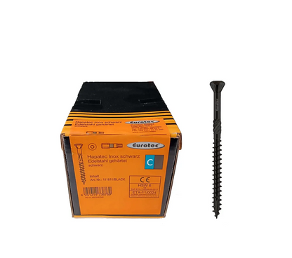 Eurotec Hapatec - Nerūdijančio plieno medsraigčiai (4.0 x 35 mm) (500 vnt.) juodi