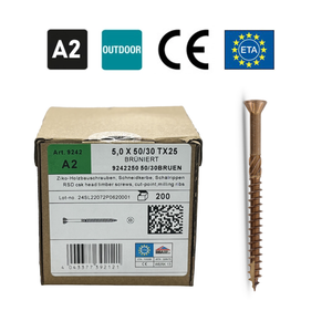 Terasiniai sraigtai 5 × 50-60 mm, A2 klasė, 200 vnt., TX25, nerūdijantis plienas