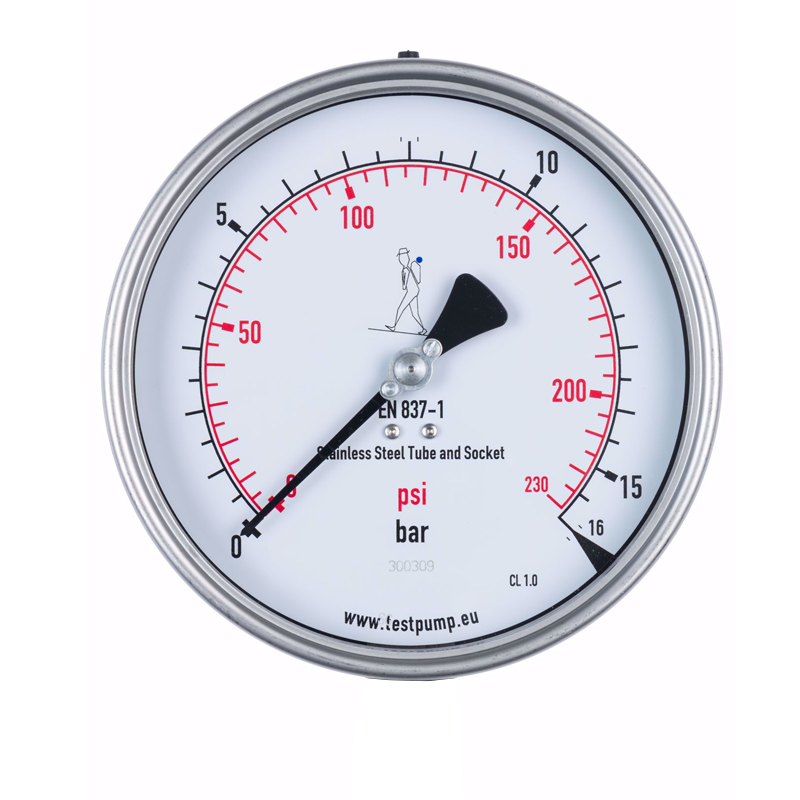 Pressure Gauge 16 bar; 50mm diameter; EN837-1 certified