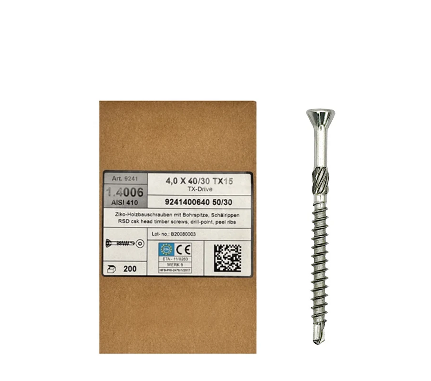 Stainless Steel Facade Screws for Wood 4 X 40-50, TX15 Head, for Outdoor Work, A2, 200 pcs.