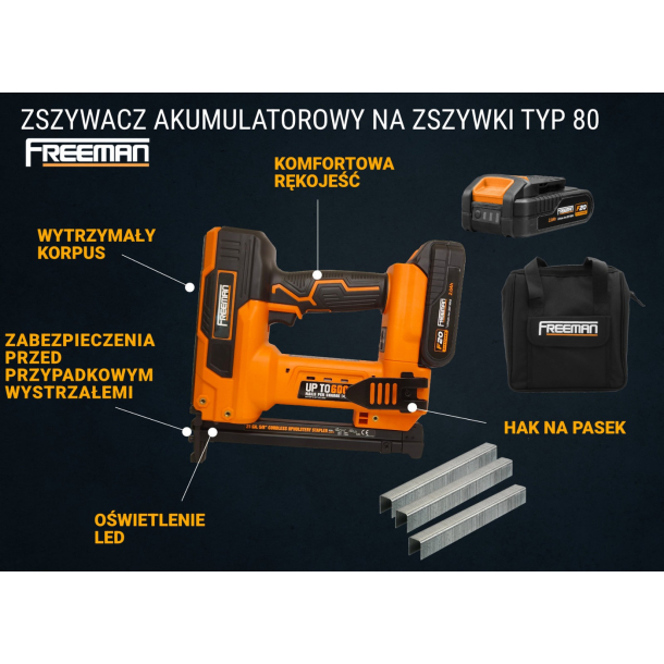 FREEMAN F20 80 (380) Akumuliatorinis kabiamušis (6-16mm) + Krepšys (6)